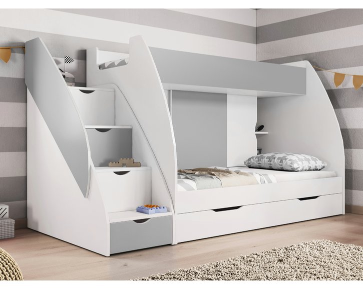 Poschodová posteľ Montana, šedo-biela - interiér Poschodová posteľ Montana, šedo-biela - interiér