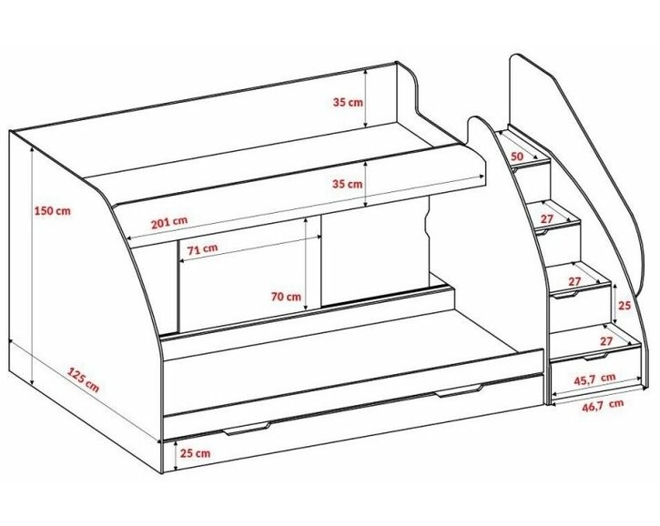 Poschodová posteľ Montana, šedo-biela - reozmery Poschodová posteľ Montana, šedo-biela - reozmery