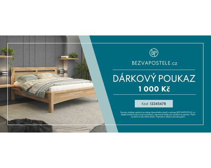Elektronický dárkový poukaz BEZVAPOSTELE v hodnotě 1 000 Kč Elektronický dárkový poukaz BEZVAPOSTELE v hodnotě 1 000 Kč