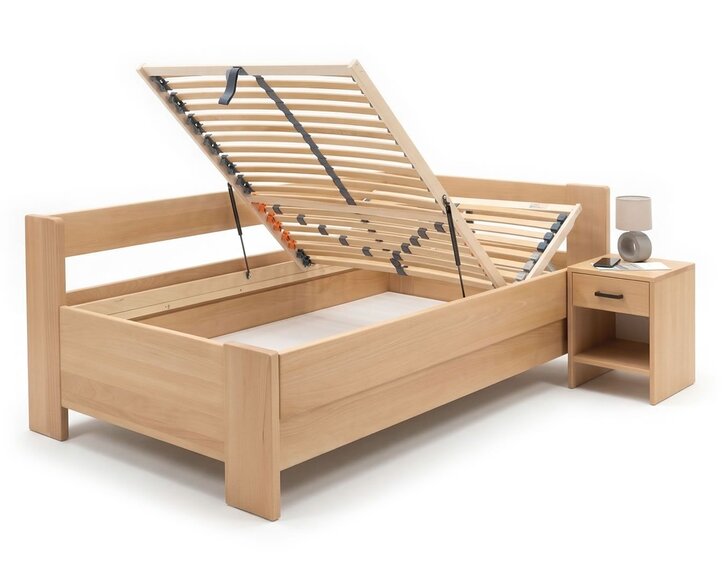 Rohová buková posteľ s roštom MIVA pravá, 120x200