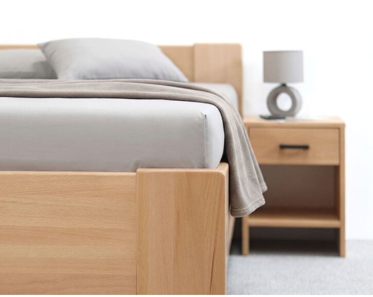 Rohová buková posteľ s roštom MIVA pravá, 120x200