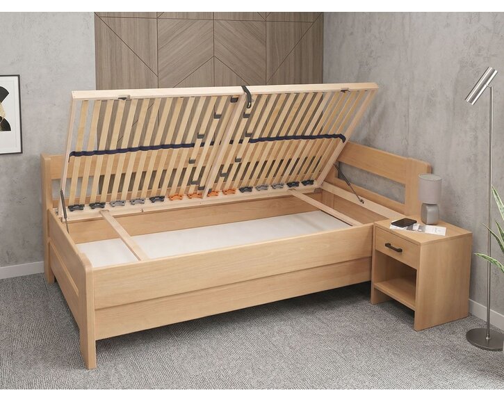 Rohová buková posteľ s roštom MIVA pravá, 120x200