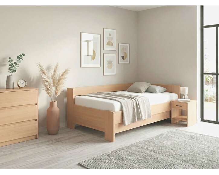 Rohová buková posteľ s roštom MIVA pravá, 120x200