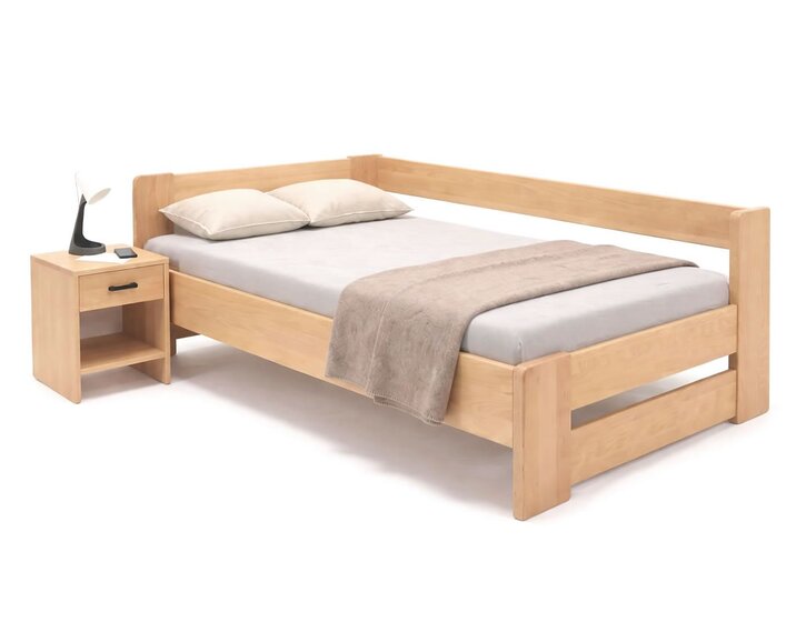 Rohová drevená posteľ MIVA, 120x200, masív buk