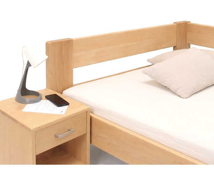 Rohová drevená posteľ MIVA, 120x200, masív buk