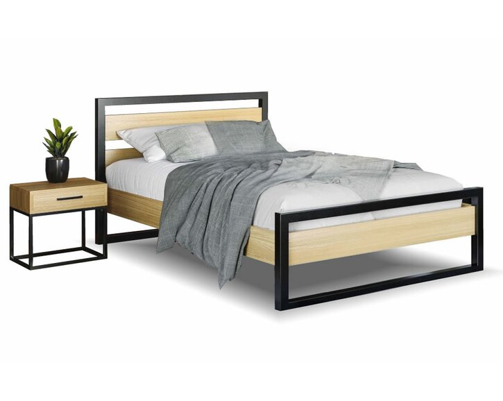 Posteľ dvojlôžko Drew - 371, masív dub/kov, 120x200