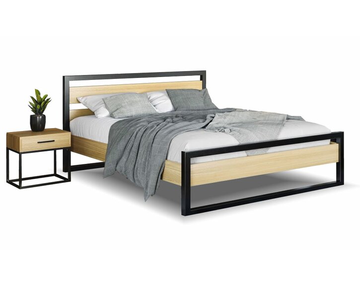 Posteľ dvojlôžko Drew - 371, masív dub/kov, 180x200