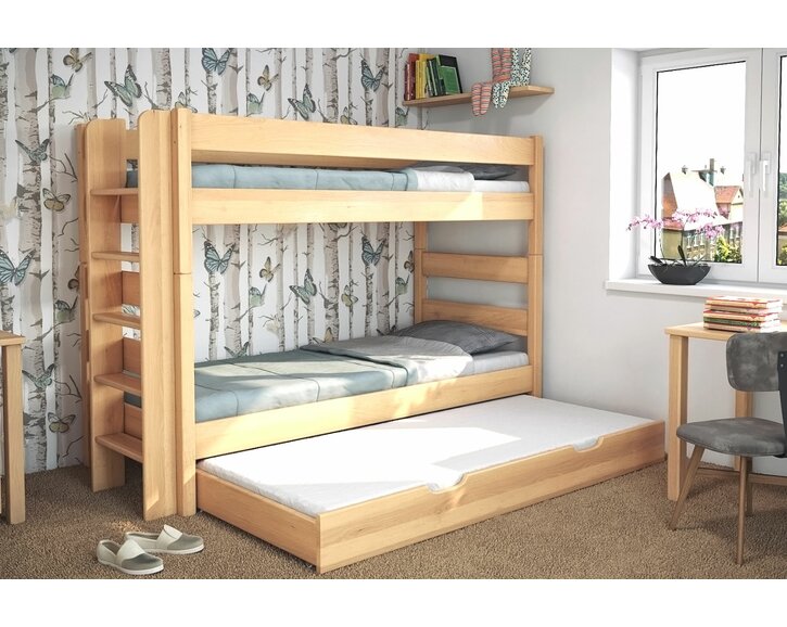 Poschodová posteľ JUNIOR 3, ĽAVÁ, masív buk