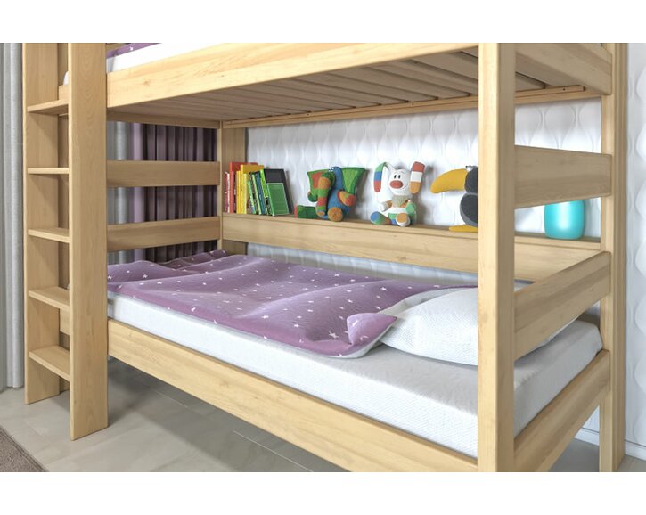 Poschodová posteľ JUNIOR s policami, masív buk