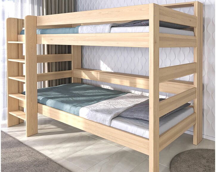 Poschodová posteľ JUNIOR s policami, masív buk