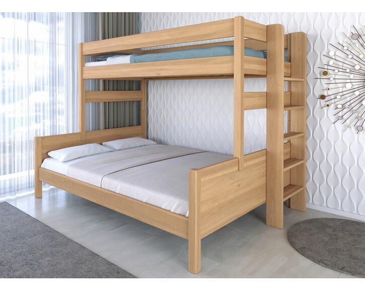 Poschodová posteľ trojlôžko JUNIOR, 160x200, PRAVÁ, masiv buk