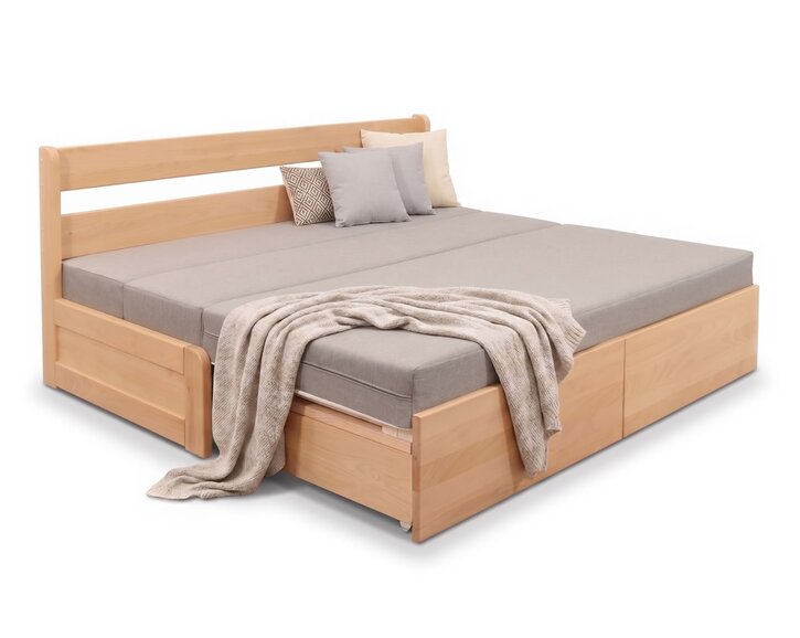 Rozkladacia posteľ s úložným priestorom FLEXO - bez čiel, masív buk