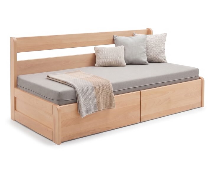 Rozkladacia posteľ s úložným priestorom FLEXO - bez čiel, masív buk