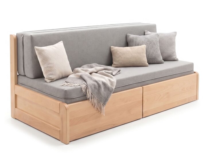 Rozkladacia posteľ s úložným priestorom FLEXO - bez čiel, masív buk
