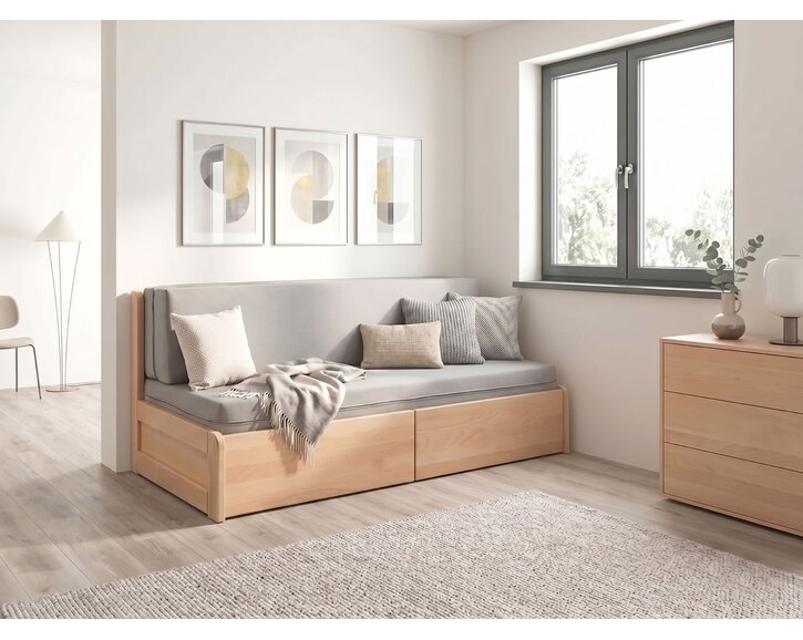 Rozkladacia posteľ s úložným priestorom FLEXO - bez čiel, masív buk