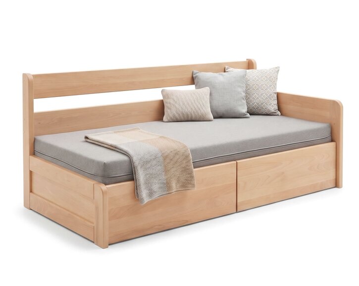 Rozkladacia posteľ s úložným priestorom FLEXO - Pravá, masív buk