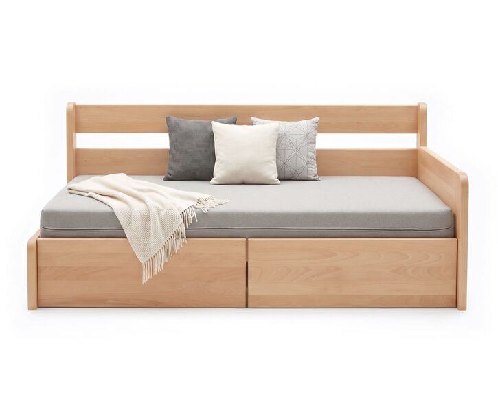 Rozkladacia posteľ s úložným priestorom FLEXO - Pravá, masív buk