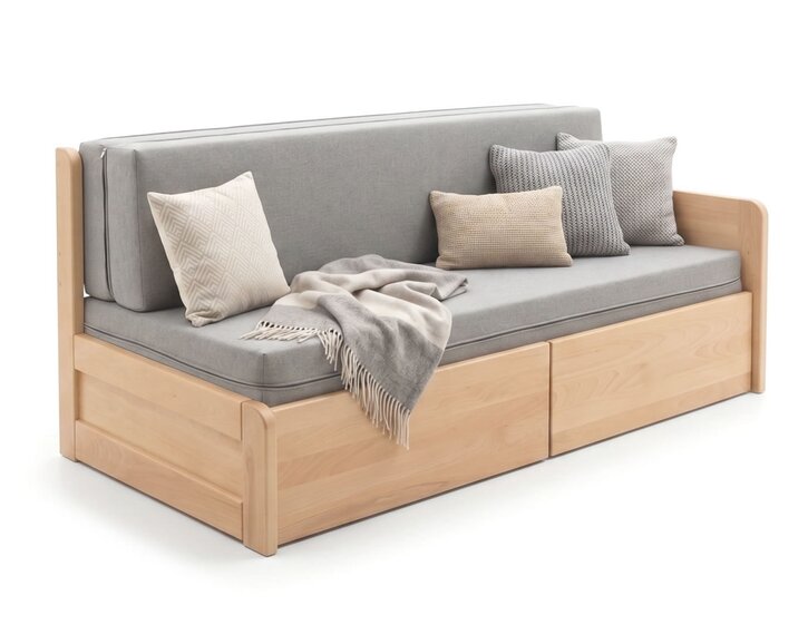 Rozkladacia posteľ s úložným priestorom FLEXO - Pravá, masív buk