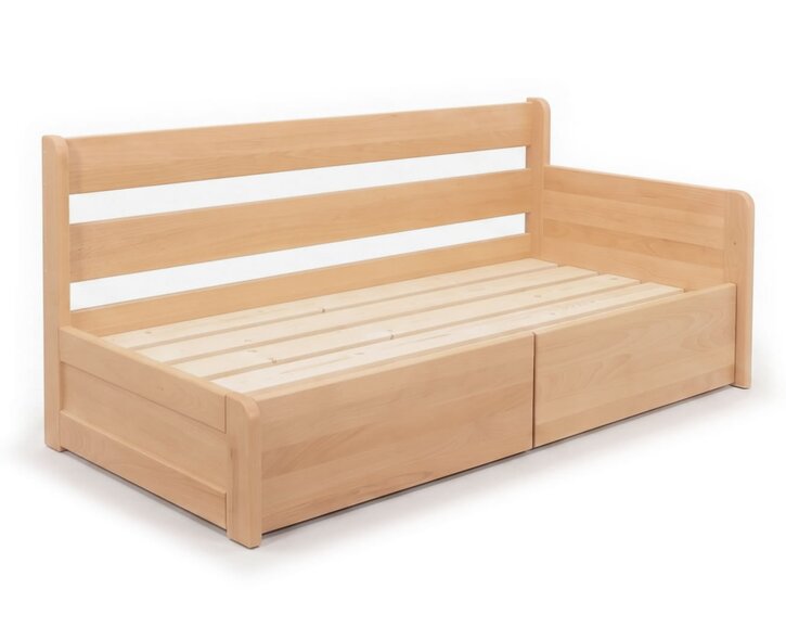 Rozkladacia posteľ s úložným priestorom FLEXO - Pravá, masív buk