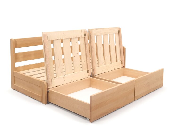 Rozkladacia posteľ s úložným priestorom FLEXO - Pravá, masív buk
