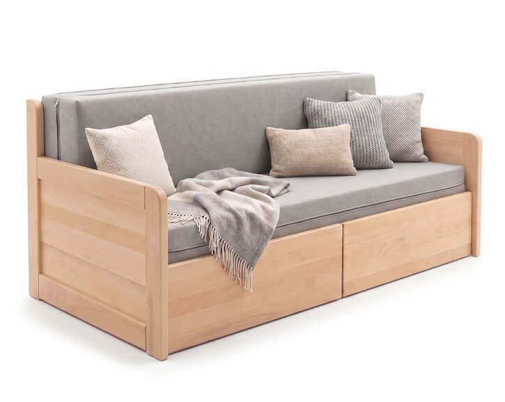 Rozkladacia posteľ s úložným priestorom FLEXO - Pravá, masív buk