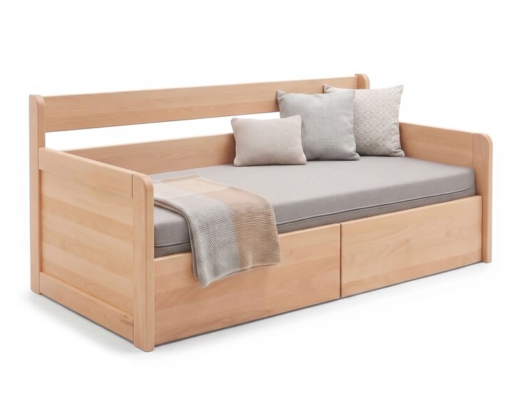 Rozkladacia posteľ s úložným priestorom FLEXO - Pravá, masív buk