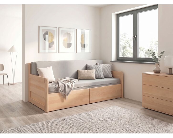 Rozkladacia posteľ s úložným priestorom FLEXO - Pravá, masív buk
