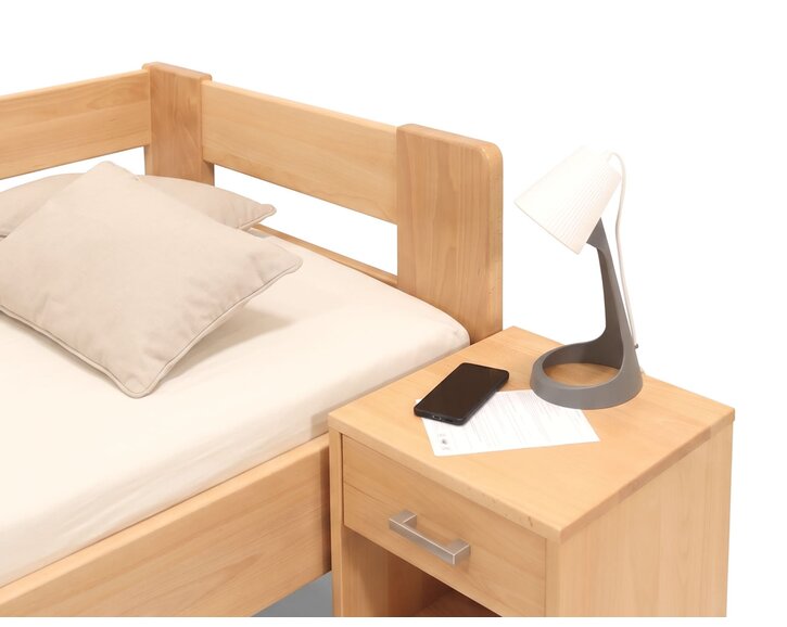 Zvýšená posteľ jednolôžko MIVA s čelami, 120x200, masív buk