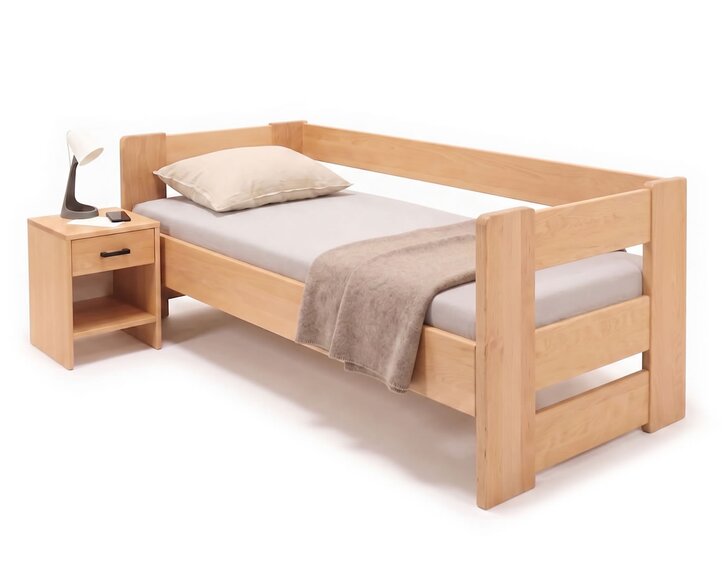 Zvýšená posteľ jednolôžko MIVA s čelami, 120x200, masív buk