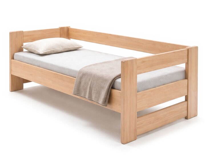Zvýšená posteľ jednolôžko MIVA s čelami, 120x200, masív buk