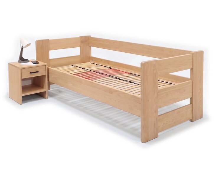 Zvýšená posteľ jednolôžko MIVA s čelami, 120x200, masív buk