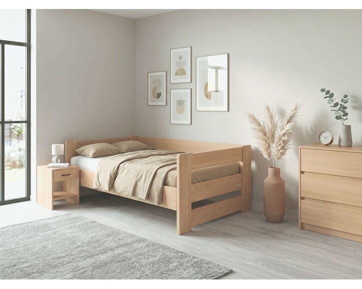 Zvýšená posteľ jednolôžko MIVA s čelami, 120x200, masív buk