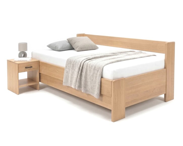 Zvýšená buková posteľ s roštom MIVA s bočným čelom, 90x200