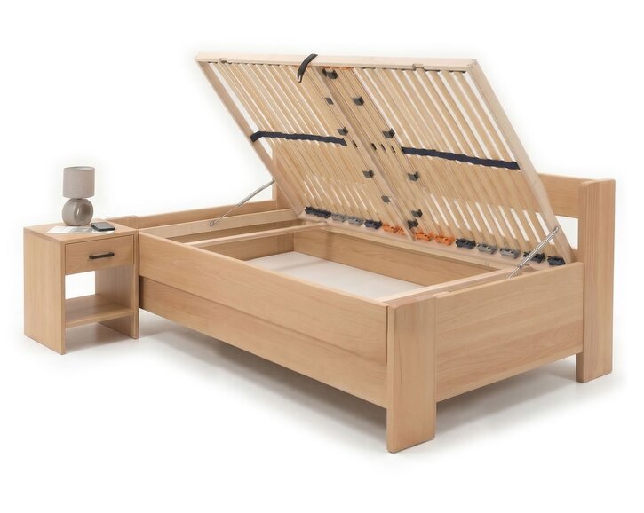 Zvýšená buková posteľ s roštom MIVA s bočným čelom, 90x200