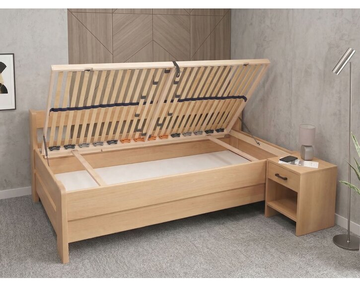 Zvýšená buková posteľ s roštom MIVA s bočným čelom, 90x200