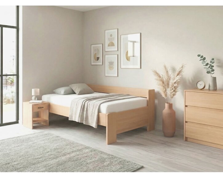 Zvýšená buková posteľ s roštom MIVA s bočným čelom, 90x200