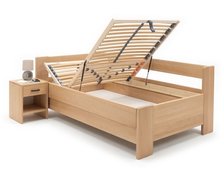 Rohová buková posteľ s roštom MIVA ľavá, 120x200 Rohová buková posteľ s roštom MIVA ľavá, 120x200