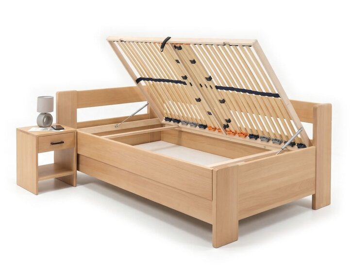 Rohová buková posteľ s roštom MIVA ľavá, 120x200 Rohová buková posteľ s roštom MIVA ľavá, 120x200