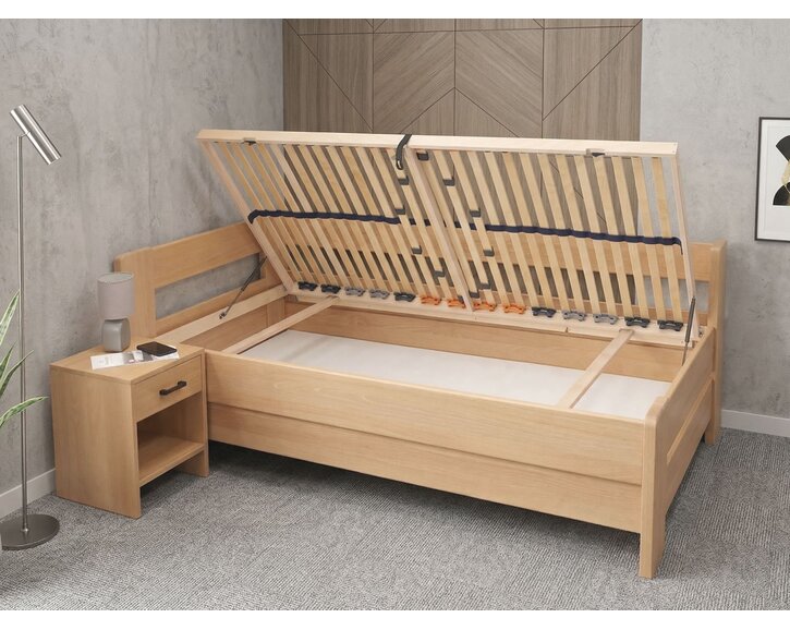 Rohová buková posteľ s roštom MIVA ľavá, 120x200 Rohová buková posteľ s roštom MIVA ľavá, 120x200