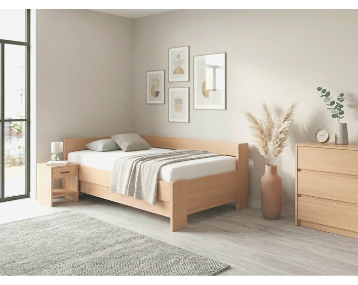 Rohová buková posteľ s roštom MIVA ľavá, 120x200 Rohová buková posteľ s roštom MIVA ľavá, 120x200