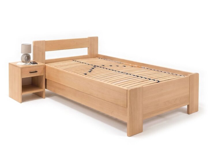 Zvýšená buková posteľ s roštom MIVA pravá, 90x200 Zvýšená buková posteľ s roštom MIVA pravá, 90x200