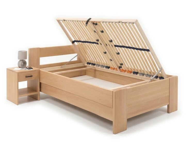 Zvýšená buková posteľ s roštom MIVA pravá, 90x200 Zvýšená buková posteľ s roštom MIVA pravá, 90x200