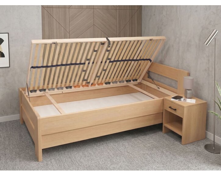 Zvýšená buková posteľ s roštom MIVA pravá, 90x200 Zvýšená buková posteľ s roštom MIVA pravá, 90x200