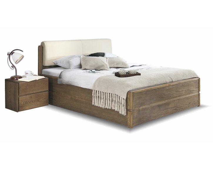 Posteľ s úložným priestorom a roštom Atlantik, masiv dub tmavený 