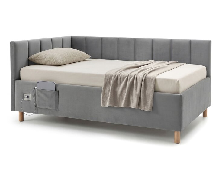 Multifunkčná rohová posteľ DOCK s roštom a USB nabíjačkou