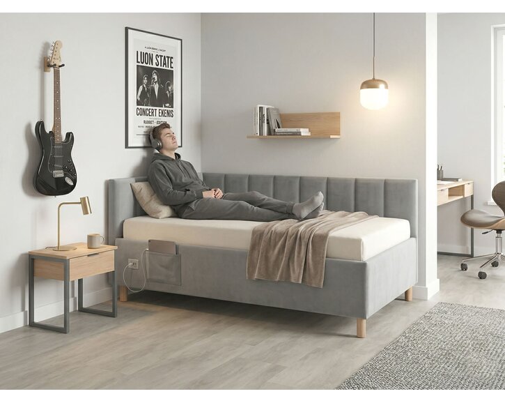 Multifunkčná rohová posteľ DOCK s roštom a USB nabíjačkou