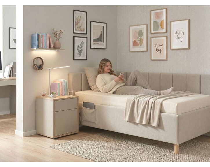 Multifunkčná rohová posteľ DOCK s roštom a USB nabíjačkou