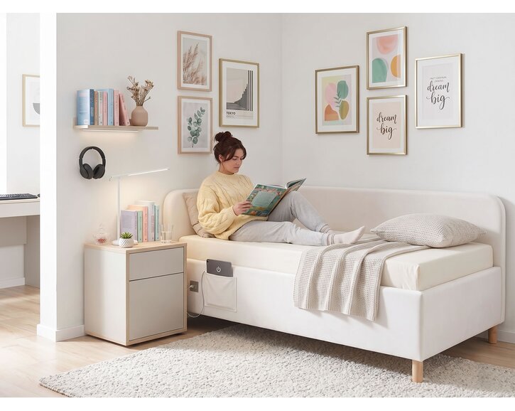 Multifunkčná rohová posteľ NEXUS s roštom a USB nabíjačkou, 140x200cm