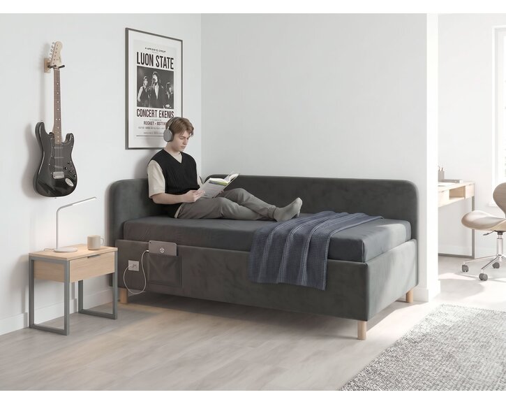 Multifunkčná rohová posteľ NEXUS s roštom a USB nabíjačkou, 140x200cm