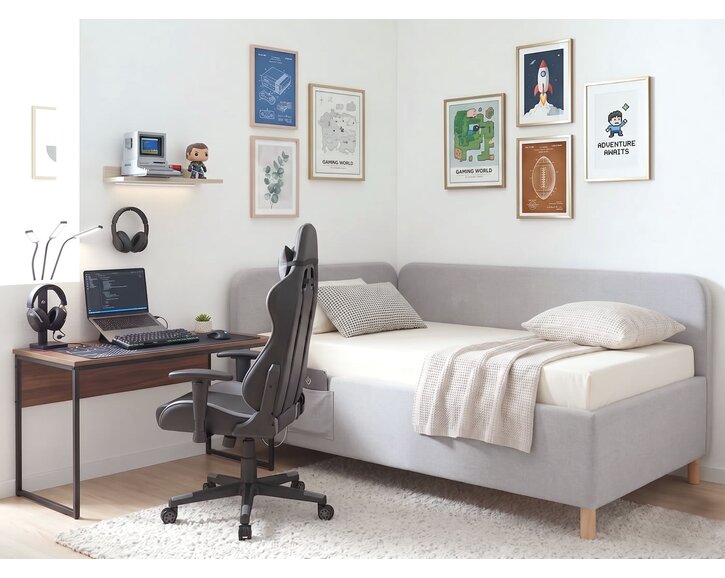 Multifunkčná rohová posteľ NEXUS s roštom a USB nabíjačkou, 140x200cm